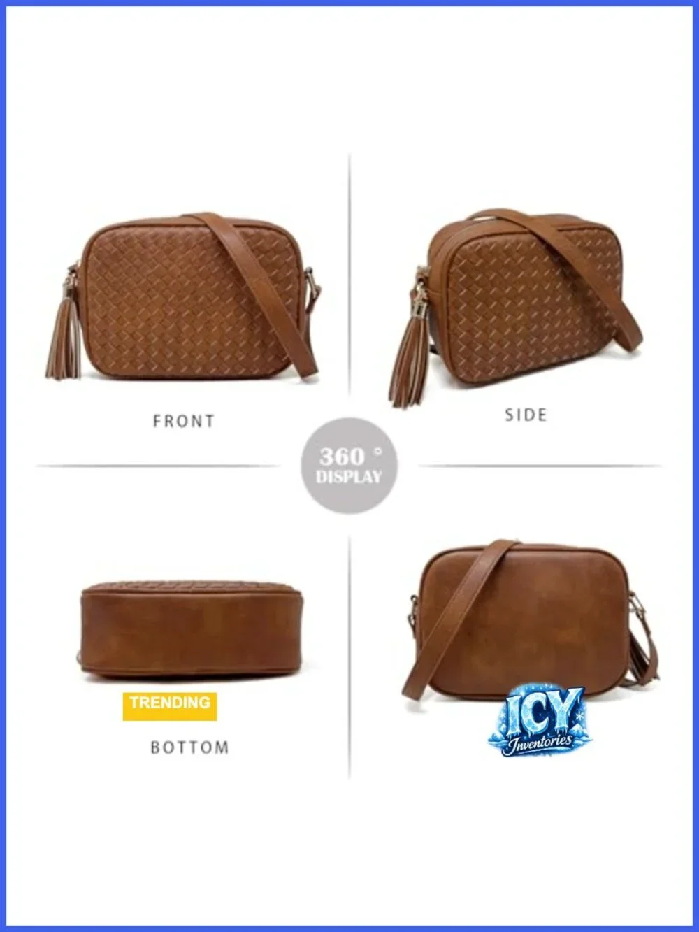 Women's Woven Crossbody Bag Small Vegan Leather Purse with Tassel Roomy